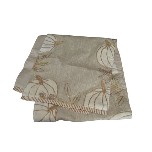 Tahari Home Beige Tan Metallic Pumpkin Fall Table Runner Country Farmhouse - Picture 2 of 5